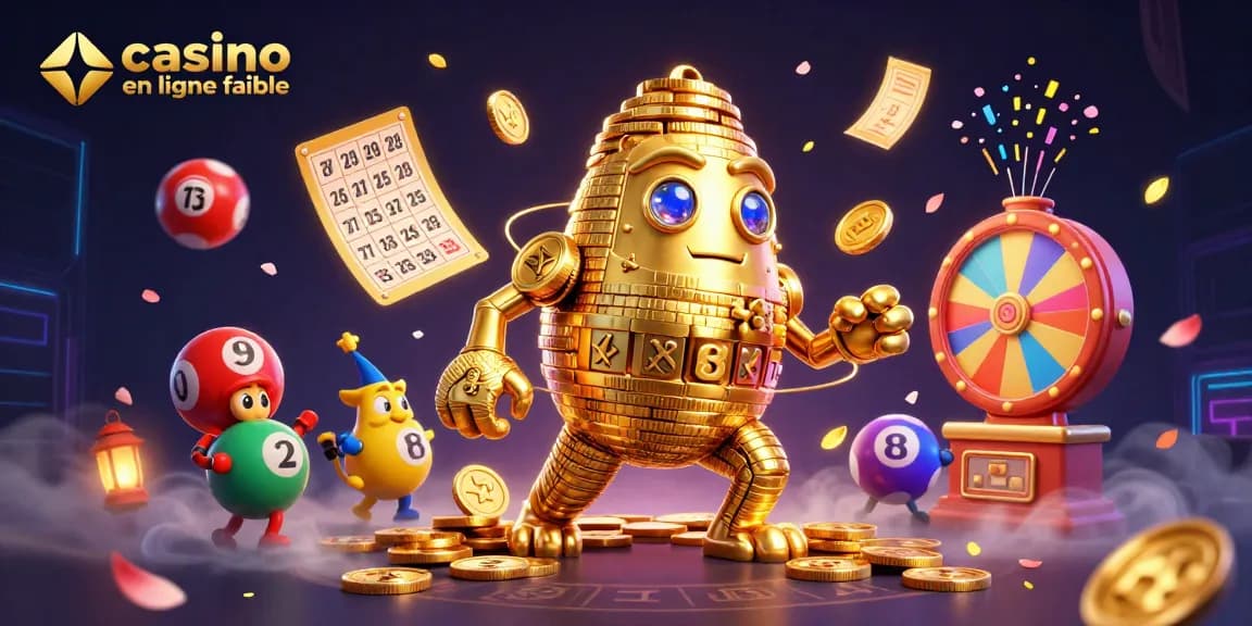 Jouez aux jeux de casino en ligne fiable avec notre illustration de golem doré et éléments dynamiques.