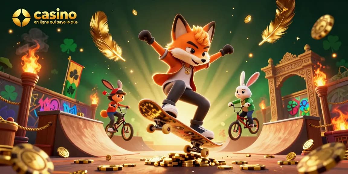 Plongez dans l'univers du casino en ligne qui paye le plus avec un renard skateboarder et un lapin BMX
