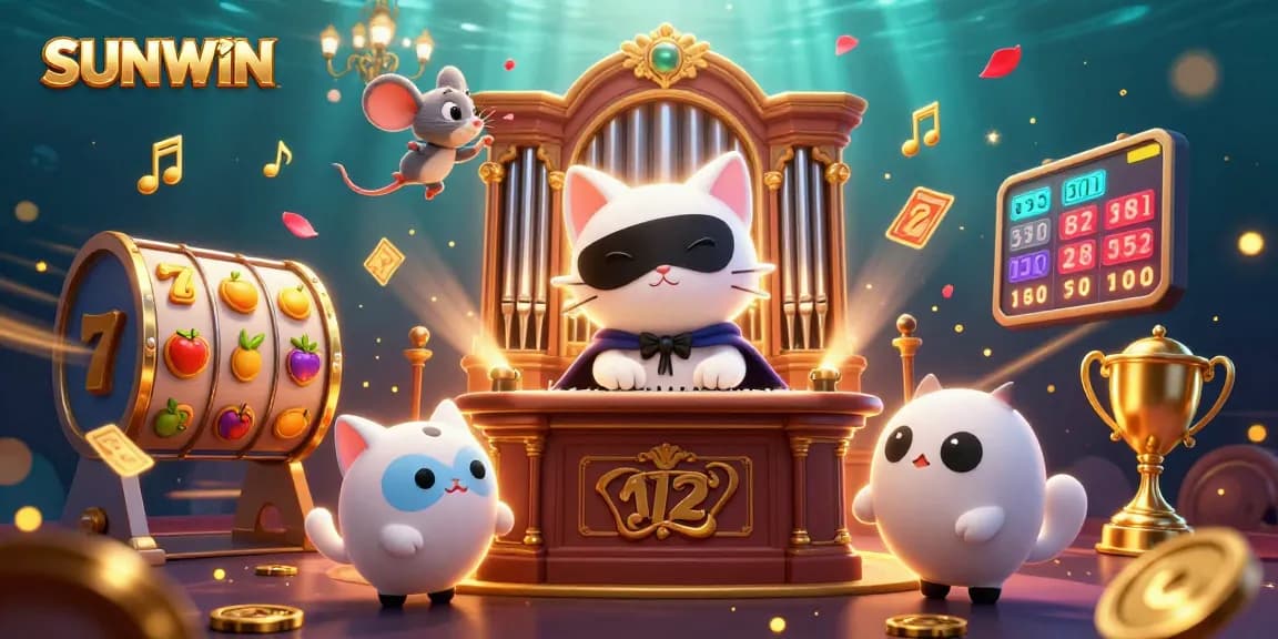 SUNWIN enhances fun with a vibrant 3D illustration of a casino-themed scene featuring games and characters.