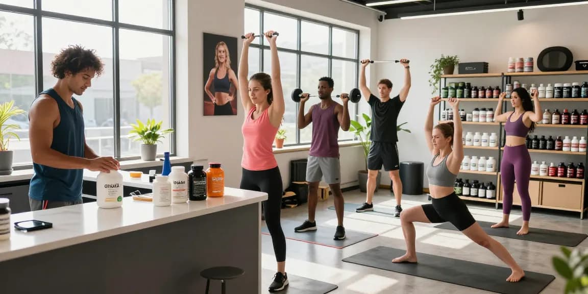 Driada Shop showcasing high-quality health products in an energetic fitness environment.
