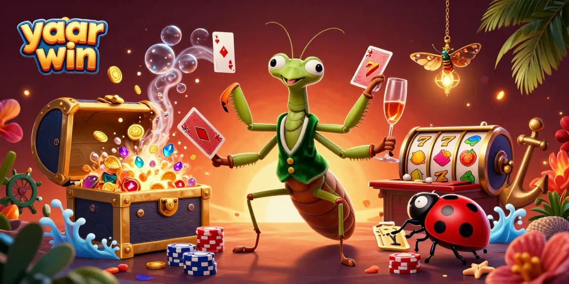 Experience the vibrant yaar win atmosphere, featuring lively casino characters surrounded by underwater treasures and gaming elements.