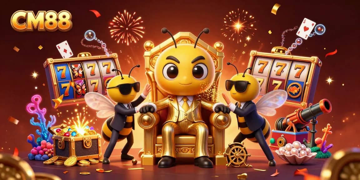 Experience the excitement of CM88 with a vibrant casino scene featuring exclusive games and characters.
