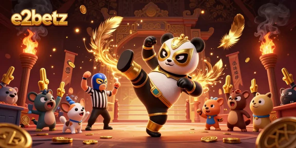Experience the thrilling action of e2betz with a panda wrestler in an exciting casino scene.