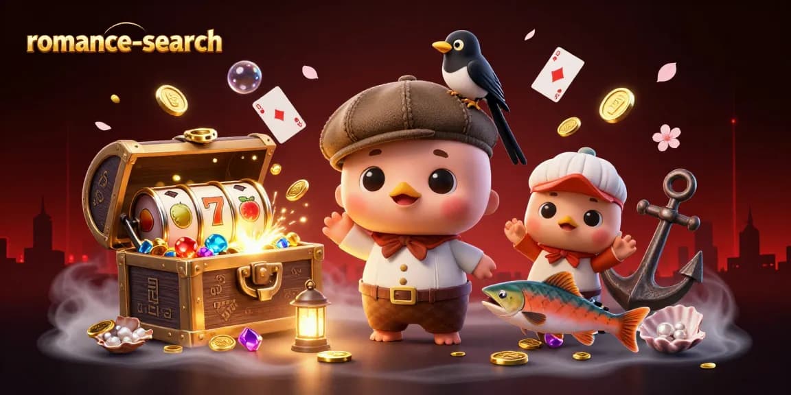 Engage in exciting gameplay at romance-search with vibrant visuals featuring slot reels and playful characters.