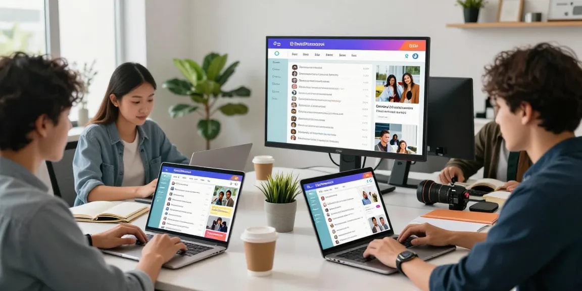 Engaged users exploring local classifieds on bedpersonal in a vibrant workspace.