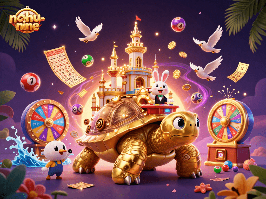 Nohou-nine delivers excitement with a dynamic illustration featuring a golden tortoise leisure casino scene.