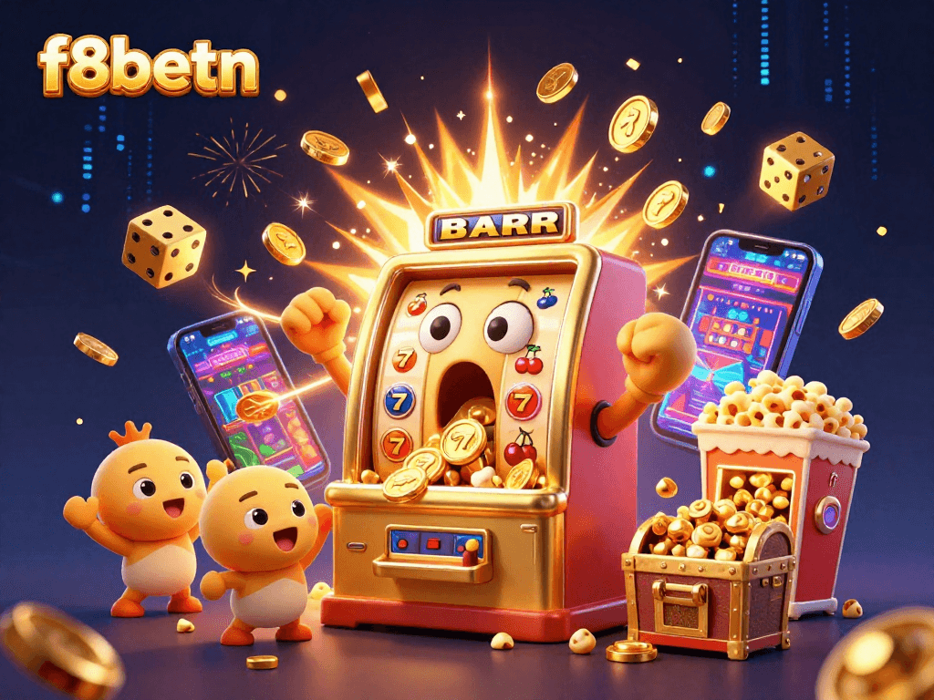 Experience the thrilling jackpot moments at f8betn with dynamic slot machines and gold coins showering down.