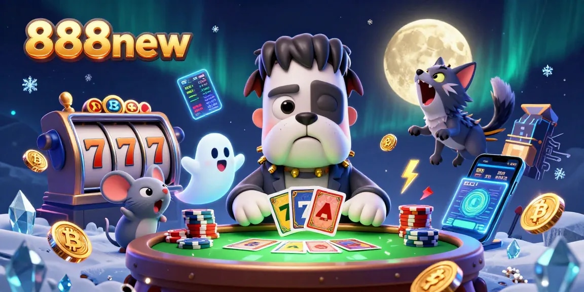 Engage with 888new's vibrant casino scene featuring a unique character ensemble in an exciting setting.