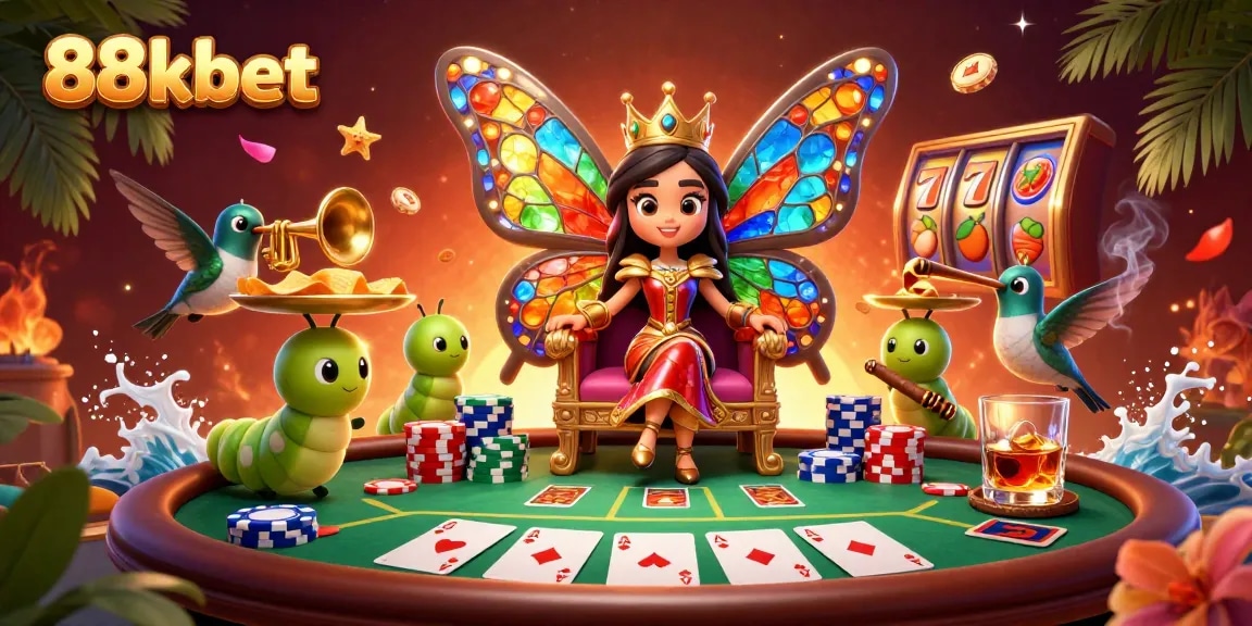 Experience winning strategies at 88kbet with this vibrant 3D illustration showcasing an engaging casino scene.