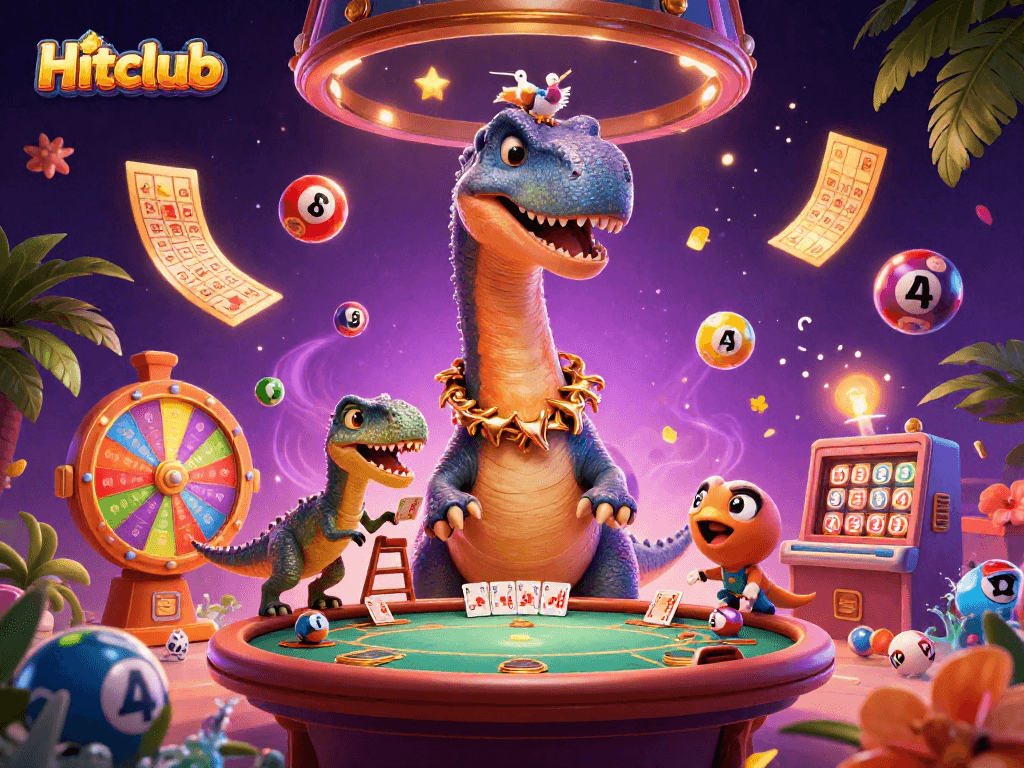 Hitclub brings vibrant fun with a giant brontosaurus in an exciting casino scene.