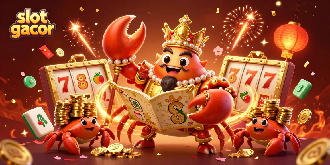 Experience big wins with slot gacor as a golden crab emperor celebrates in a vibrant casino scene.