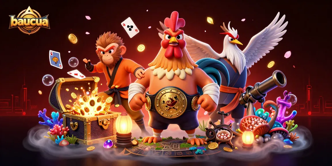 Engage in thrilling baucua game action with vibrant 3D characters and casino elements.