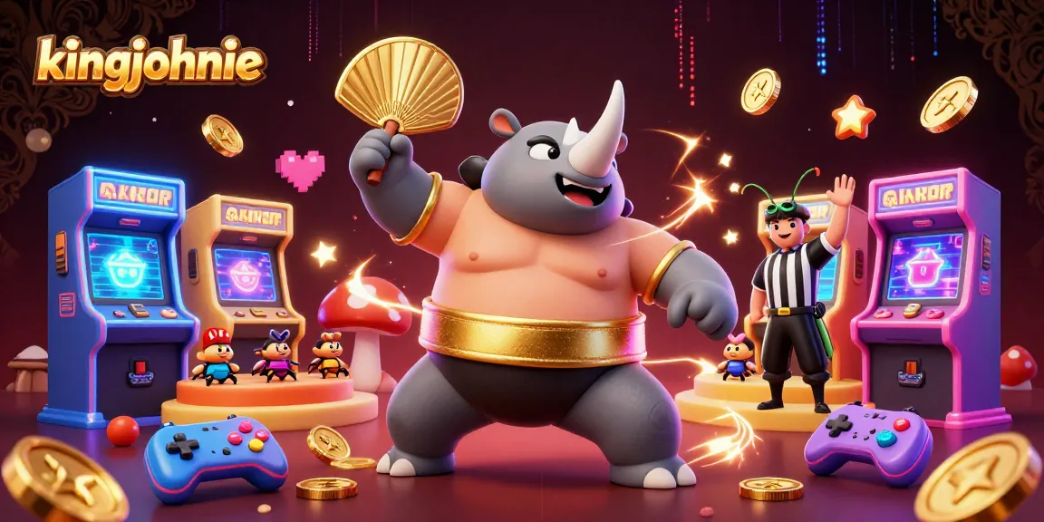 Experience the excitement with kingjohnnie as a sumo beetle stomps, sending coins flying in a vibrant scene.