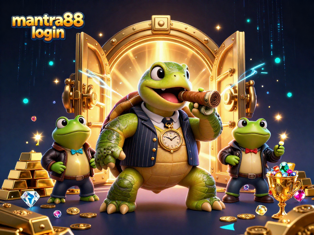 Engage in excitement with mantra88 login surrounded by treasures and characters in this vibrant, dramatic casino-themed illustration.