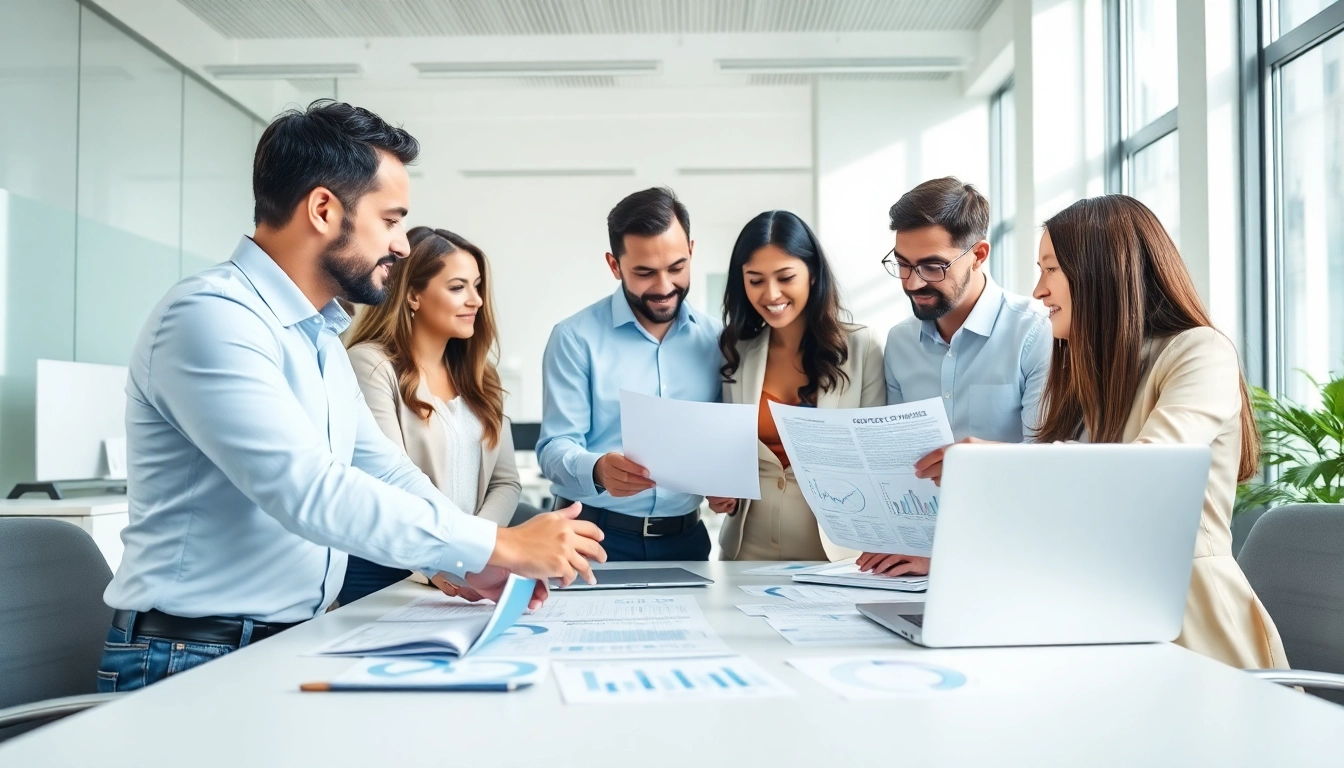 Enhance post-award compliance management with a dedicated team collaborating in a modern office.