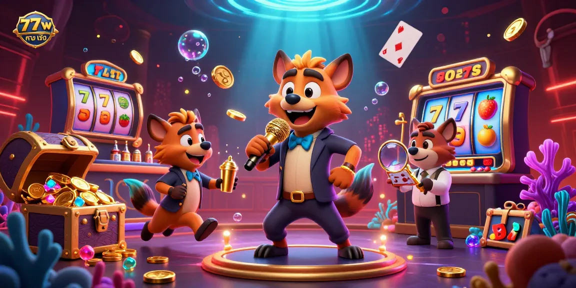 Experience the excitement of winning at 77w ทาง เข้า in this vibrant casino scene with entertaining hyenas.