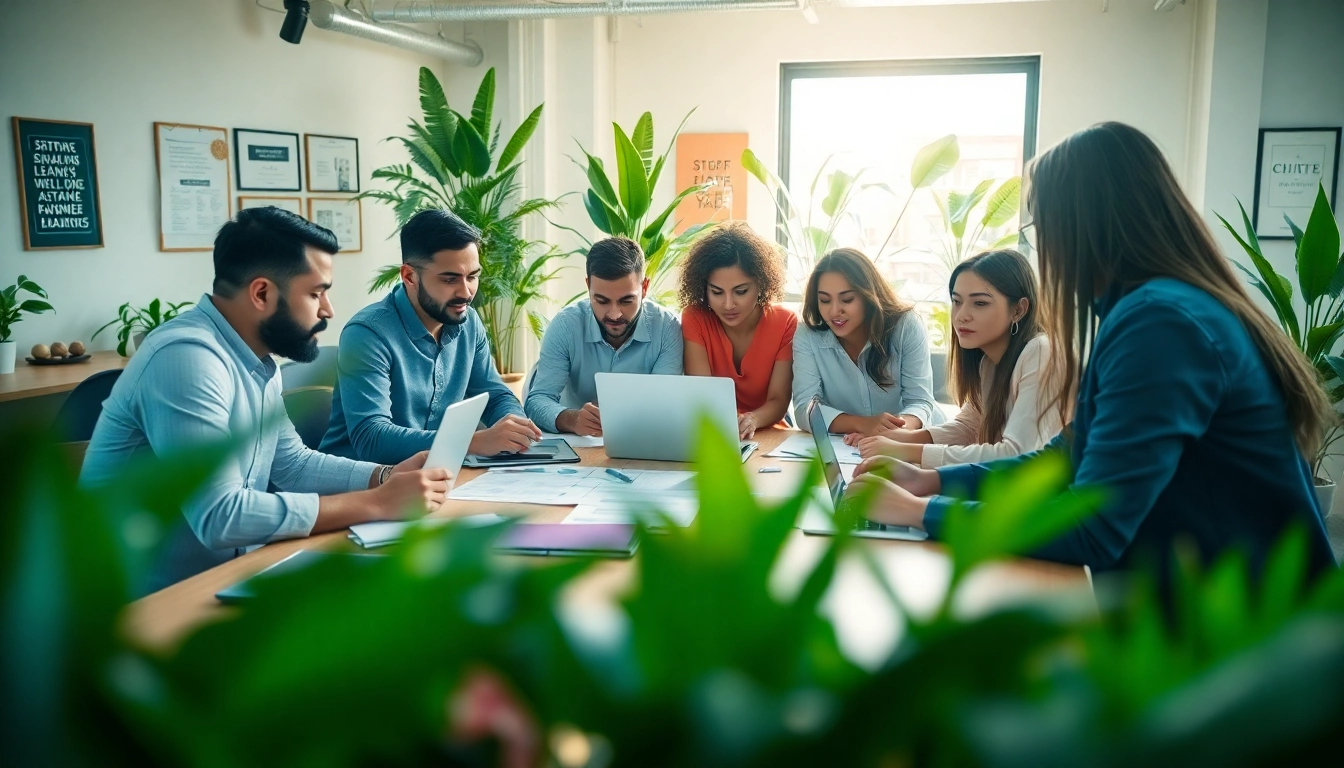 Teams collaborating on Shopify website development services in a modern workspace.