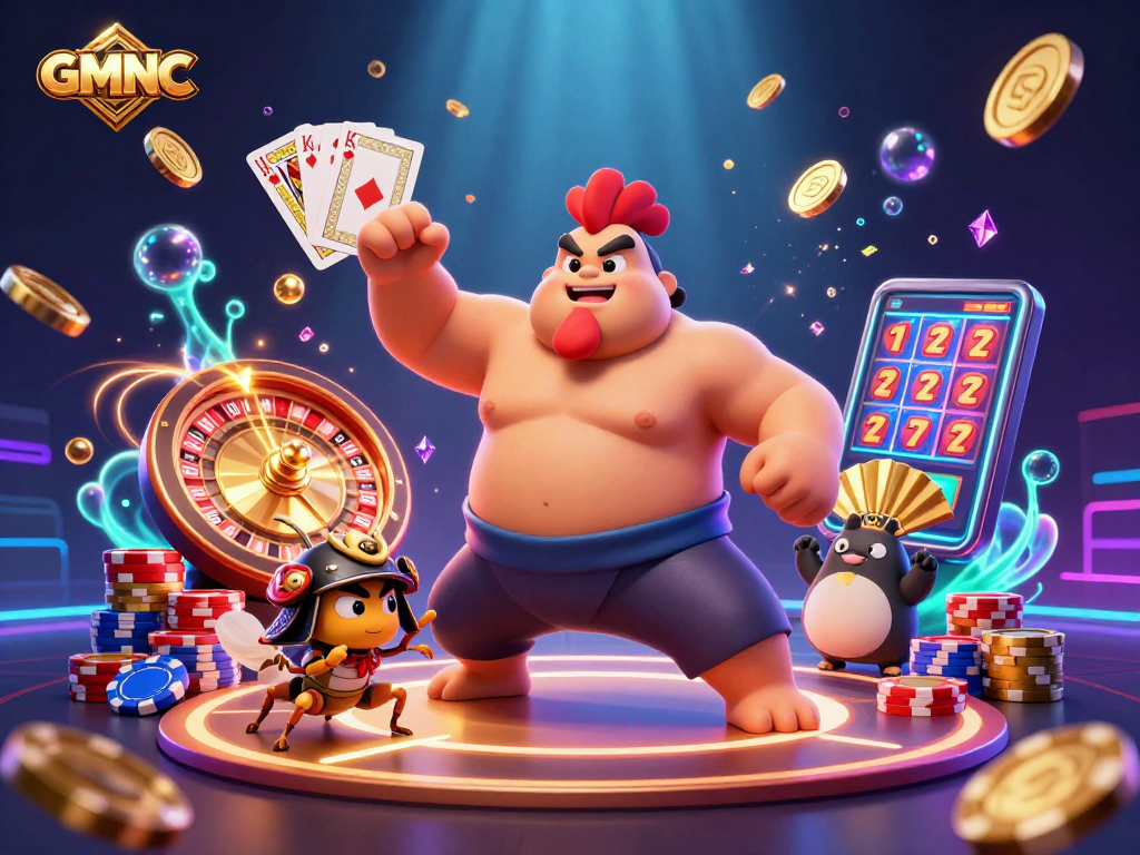 Experience the thrill of GMNC with a dynamic casino illustration showcasing vibrant gaming elements.
