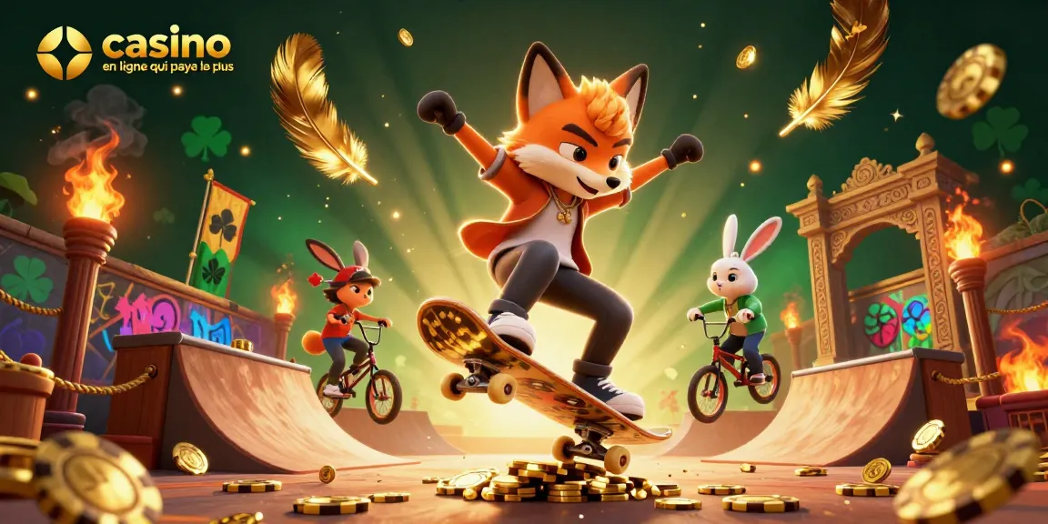 Plongez dans l'univers du casino en ligne qui paye le plus avec un renard skateboarder et un lapin BMX