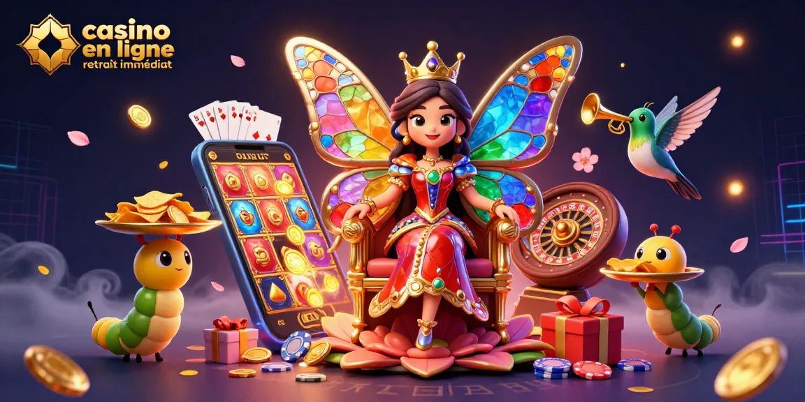 Découvrez l'univers des casinos en ligne retrait immédiat avec cette illustration dynamique et colorée.