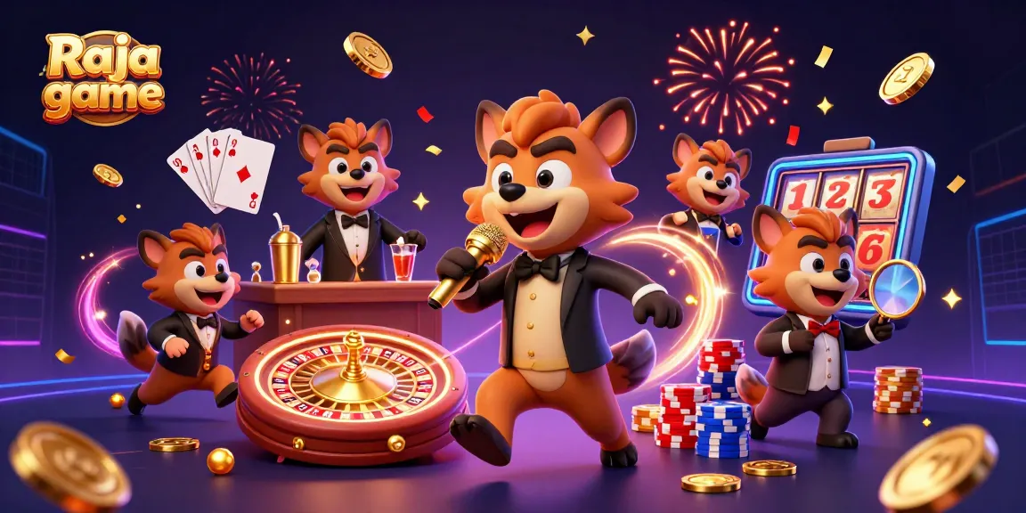 Join the excitement of Raja game with hyenas in a casino filled with vibrant elements and humor.