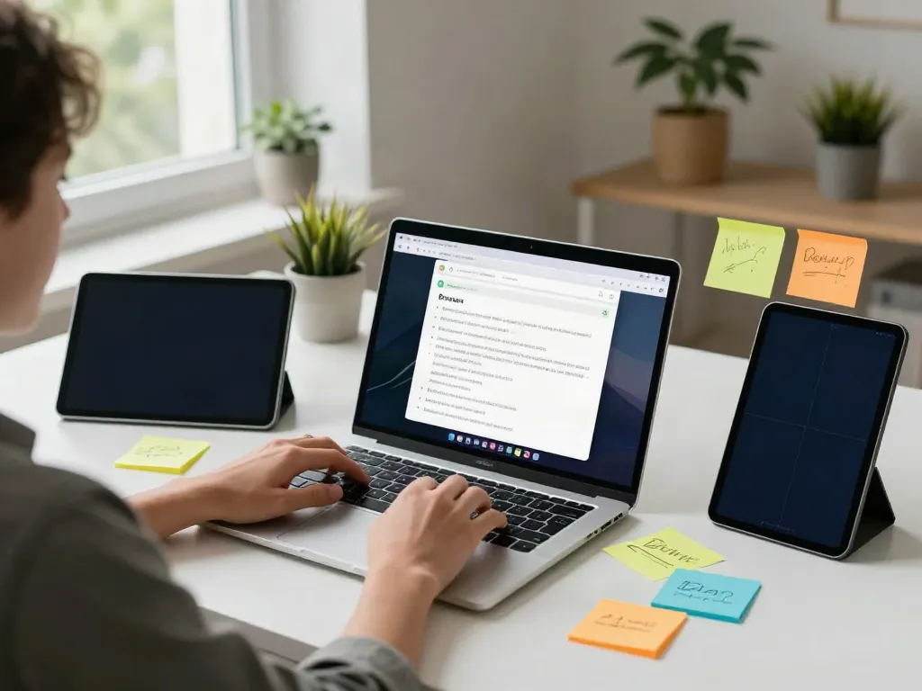 Brave browser in use on a laptop in a bright digital workspace.