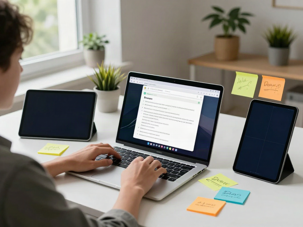 Brave browser in use on a laptop in a bright digital workspace.
