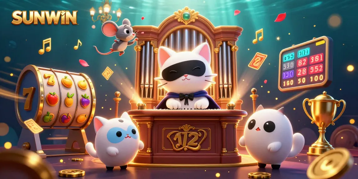 SUNWIN enhances fun with a vibrant 3D illustration of a casino-themed scene featuring games and characters.