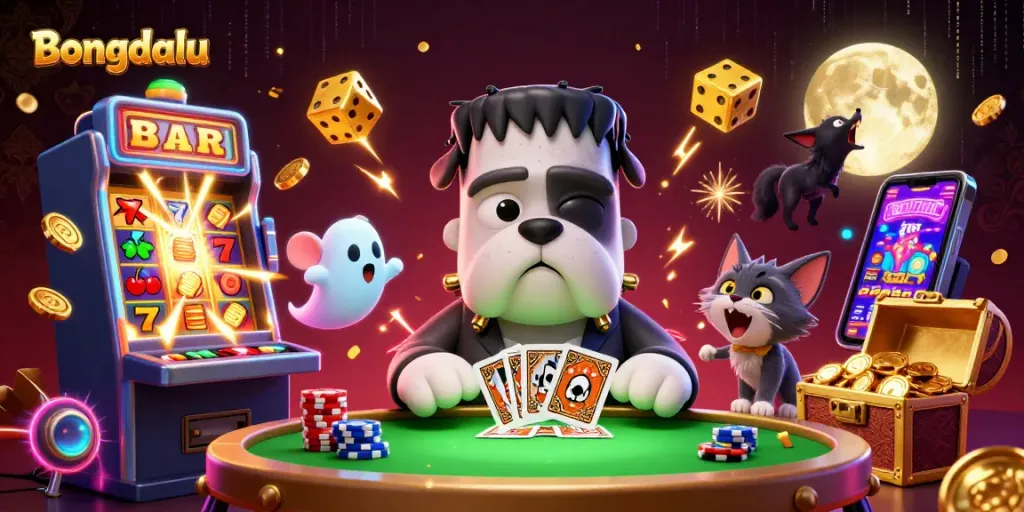 Bongdalu offers dynamic casino action with a whimsical bulldog dealer and vibrant gaming elements.