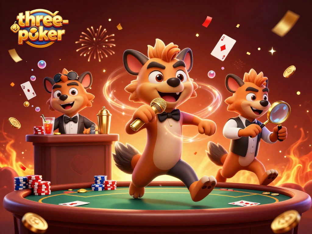Experience the excitement of three-card-poker in a lively casino scene with hyenas