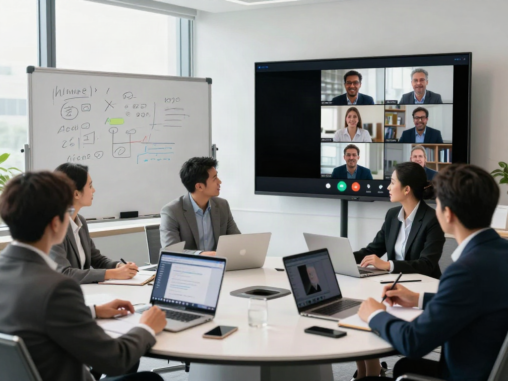 Deepfake protected Conferencing team in modern video meeting setup