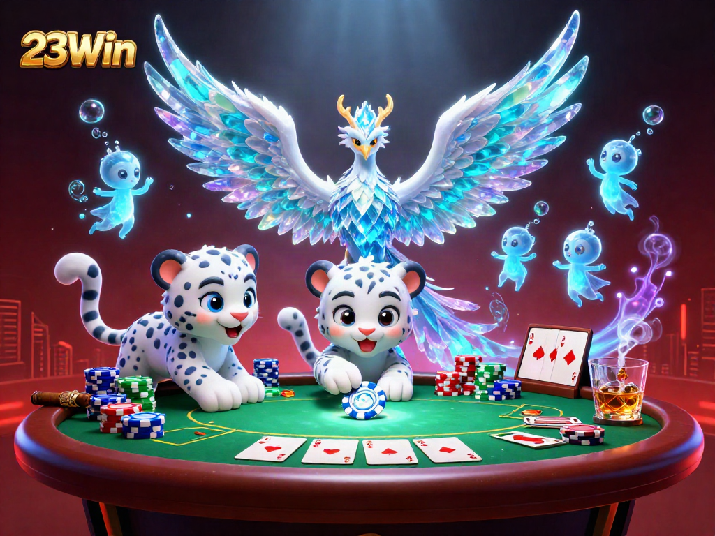 Experience the vibrant gaming world of 23Win with an epic poker scene and enchanting characters.