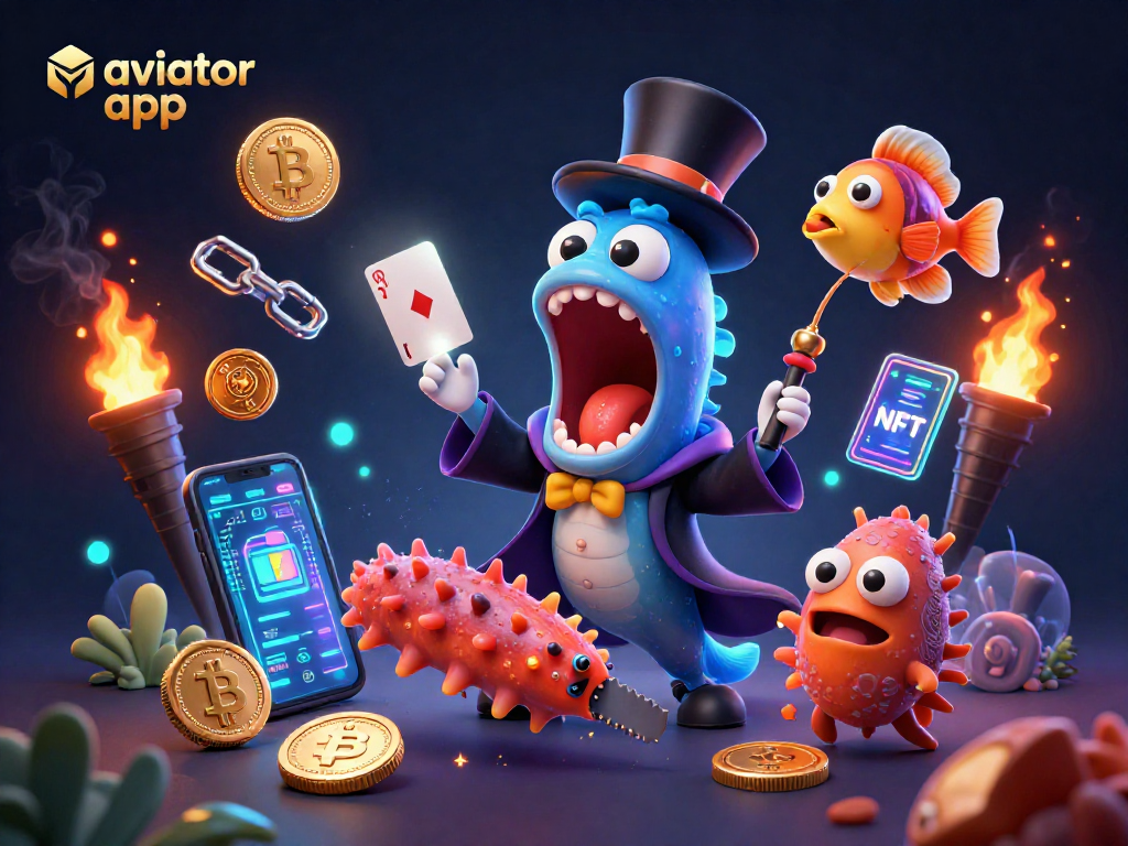 Experience the thrilling aviator app gameplay with animated deep-sea characters and crypto elements.