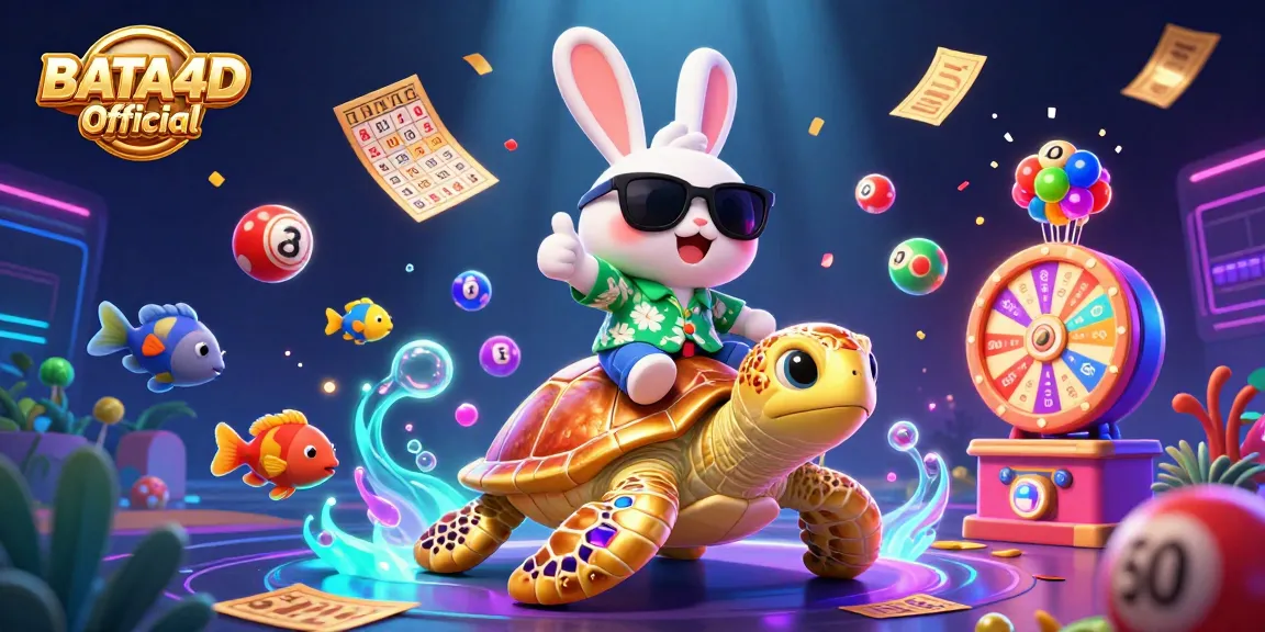 BATA4D Official showcases an engaging 3D illustration with a lucky rabbit winning big in a vibrant gaming scene.