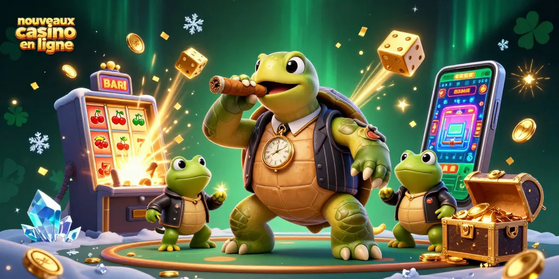 Jouer aux nouveaux casinos en ligne avec une illustration de machines à sous animées et des personnages amusants.