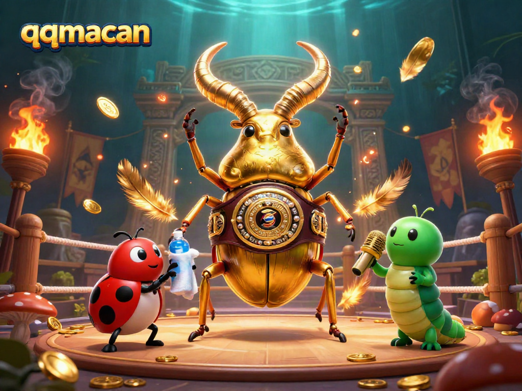 Engage in thrilling gameplay with qqmacan, featuring a champion beetle in a dynamic casino scene.