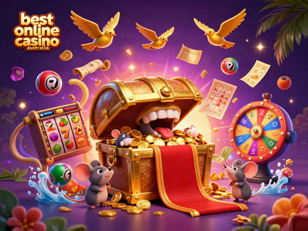 Engage with the best online casino Australia through this vibrant 3D illustration showcasing thrilling slot games and casino dynamics.