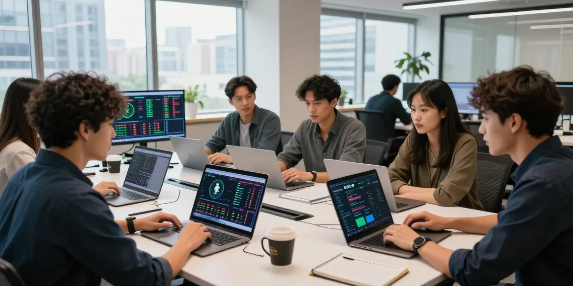 Team collaborating on cross-chain finance solutions with USDT0 technology in a modern workspace.