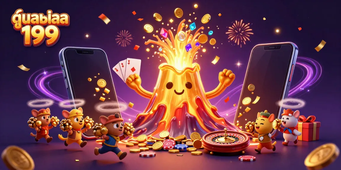 Engage with ดูบอลสด 199 featuring a dynamic eruption of gold coins and lively characters in a casino atmosphere.