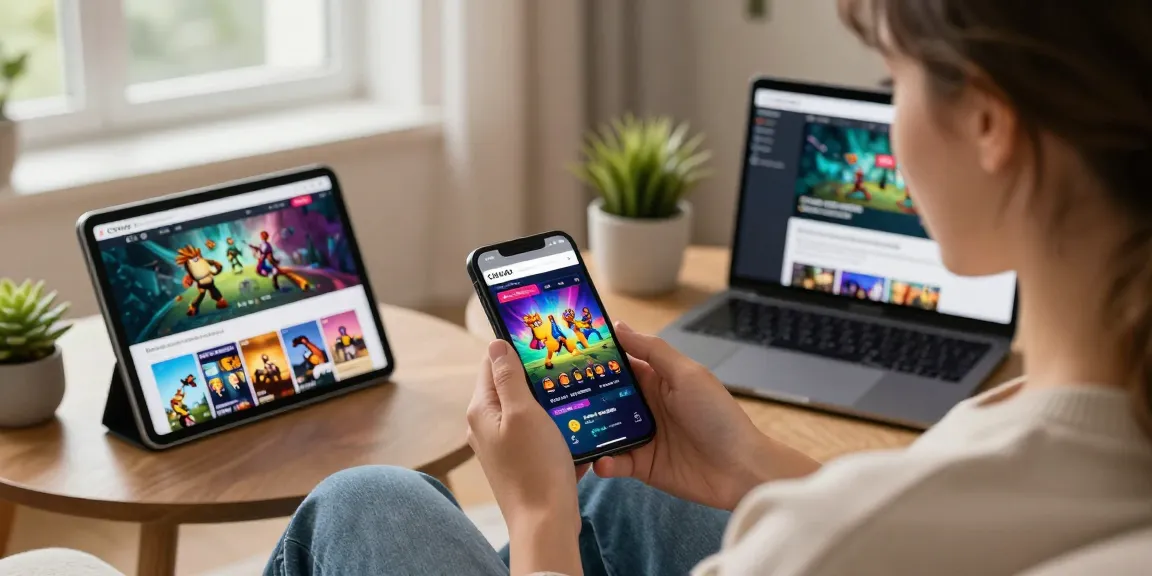 Engaged user accessing CIKA4D digital entertainment platform on smartphone, showcasing interactive gaming experience in a cozy setting.