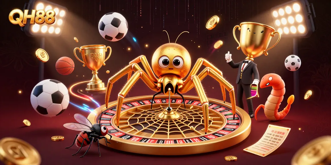 Experience thrilling bets at QH88 with a golden spider and dynamic sports elements.