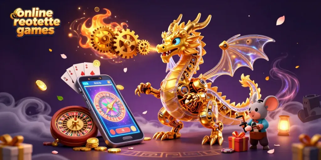 Engage with online roulette games, featuring a majestic dragon and dynamic casino elements.