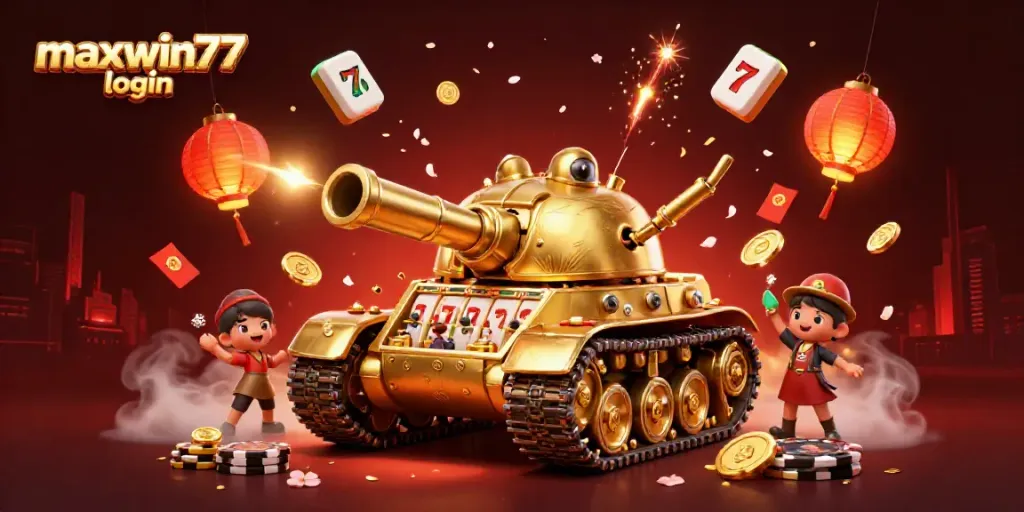 Experience the excitement of maxwin77 login with a vibrant casino-themed 3D illustration.