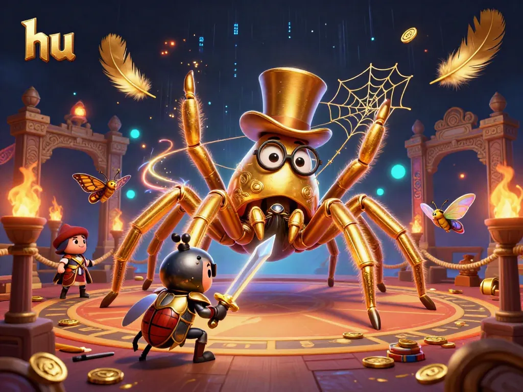 Betters enjoy a thrilling encounter with a giant tarantula and brave knight in a casino scene at hu.