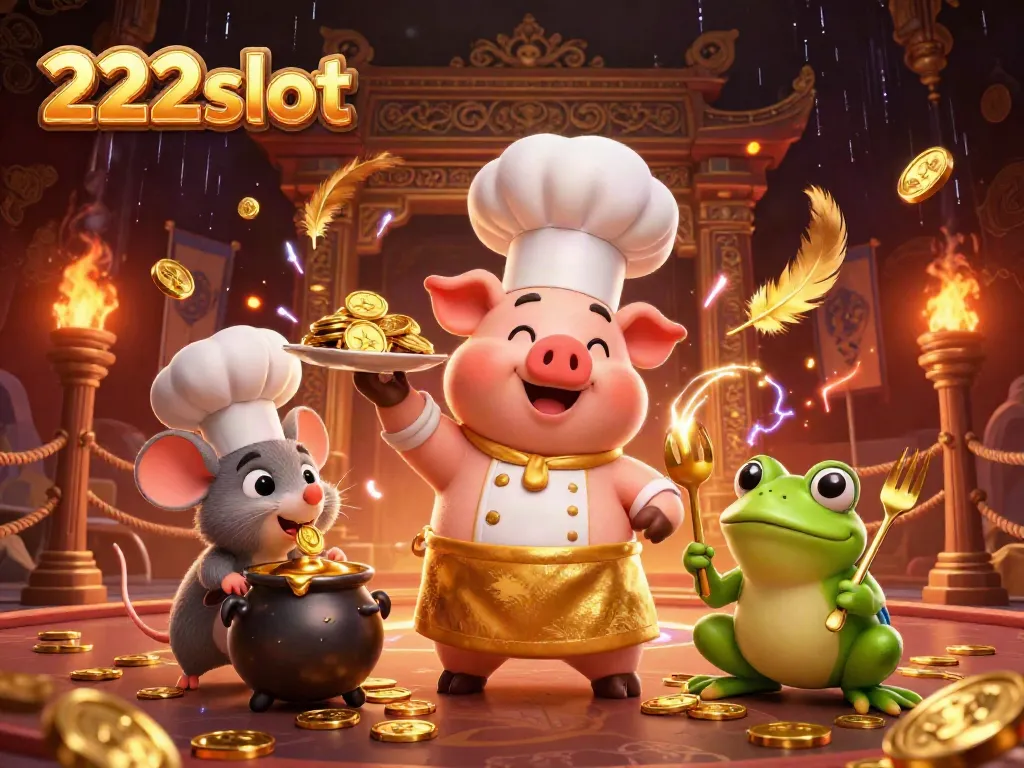 Gali harta karun di 222slot dengan pig chef dan koin emas mewah yang menggoda.