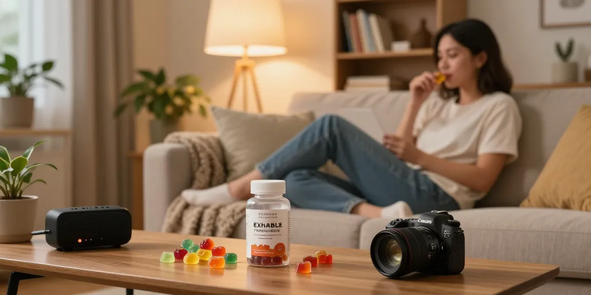 Enjoying the best THC gummies from Exhale Wellness in a cozy home setting.