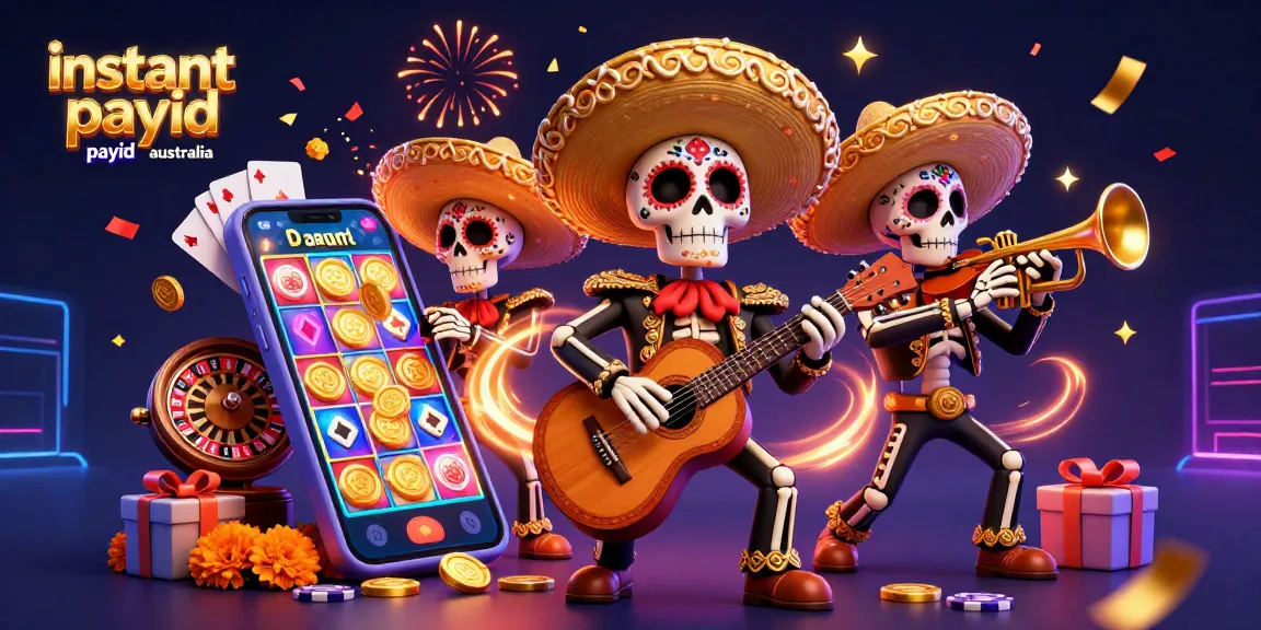 Experience instant payout payid casino australia with a vibrant 3D mariachi scene, celebrating gaming excitement.