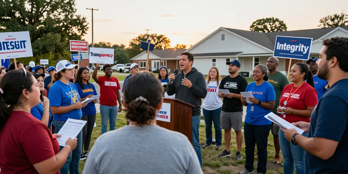Casey Askar addresses community supporters during a political event.