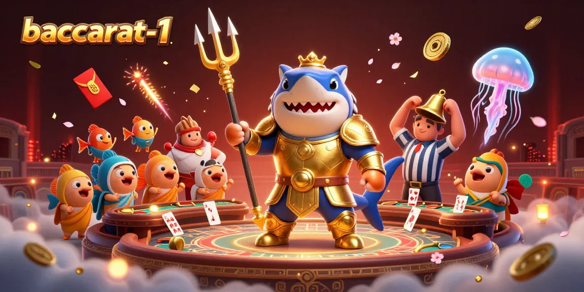 Win big with baccarat-1 in a vibrant 3D digital illustration featuring exciting gaming elements.