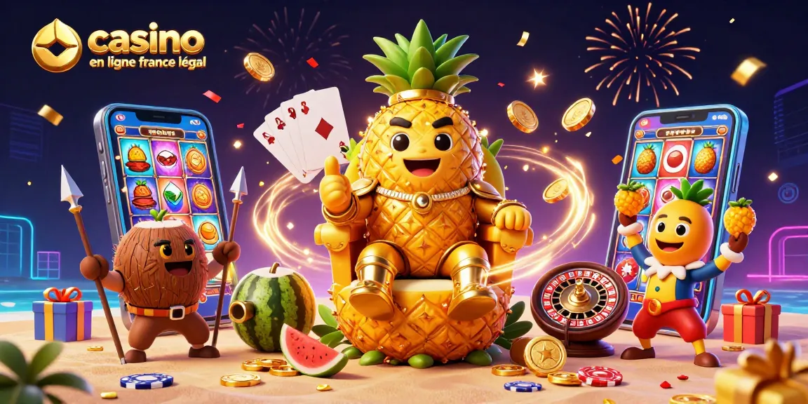 Découvrez des jeux palpitants sur un casino en ligne légal en France avec un roi ananas et des gardes, offrant une expérience festive.